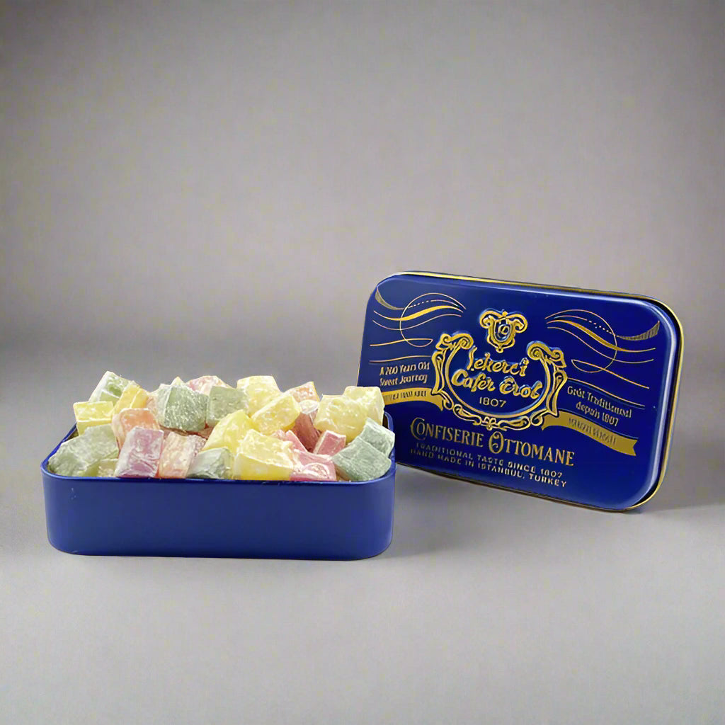 Assorted Fruit Flavoured Turkish Delight In Vintage Retro Tin Box (70gr) - 5 Pcs