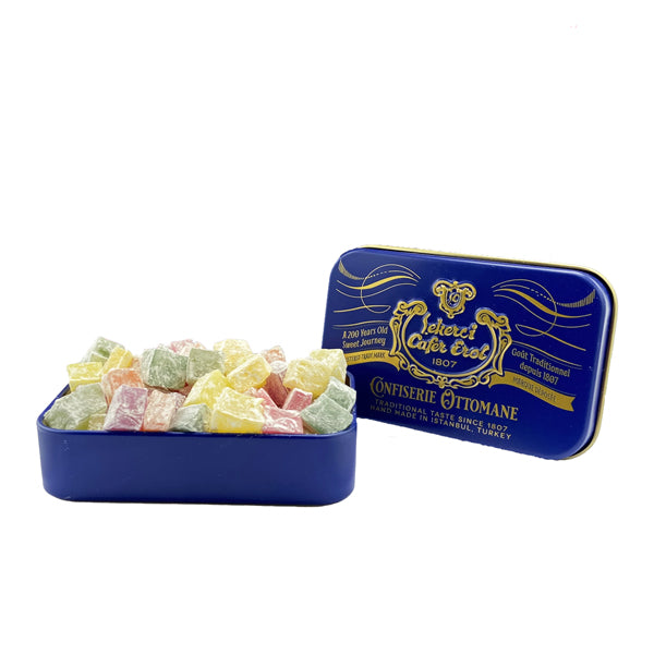 Assorted Fruit Flavoured Turkish Delight In Vintage Retro Tin Box (70gr) - 5 Pcs
